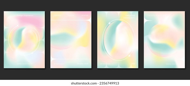 Afiches de los amantes de Idol. Vector de fondo holográfico de gradiente de corte con colores vibrantes, brillo, borde, semitono de punto. Diseño de fondo de pantalla de moda para medios sociales, tarjetas, banner, volante, folleto.