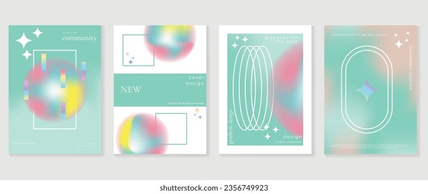 Idol lover posters set. Cute gradient holographic background vector with vibrant colors sparkle, square, border. Y2k trendy wallpaper design for social media, cards, banner, flyer, brochure.