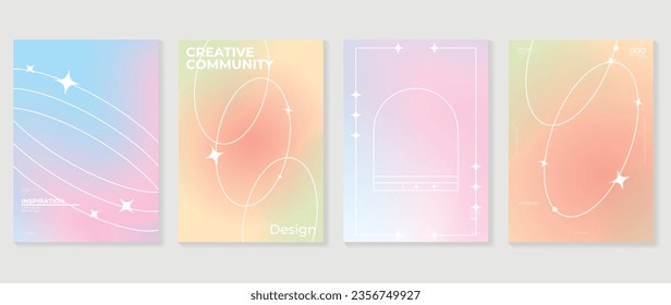 Idol lover posters set. Cute gradient holographic background vector with vibrant colors, sparkle, border. Y2k trendy wallpaper design for social media, cards, banner, flyer, brochure.