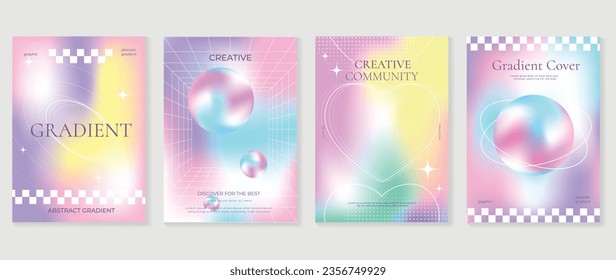 Idol lover posters set. Cute gradient holographic background vector with vibrant colors, heart, sparkle, pixel. Y2k trendy wallpaper design for social media, cards, banner, flyer, brochure.