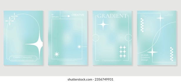 Idol lover posters set. Cute gradient holographic background vector with vibrant colors, sparkle, arrow, border. Y2k trendy wallpaper design for social media, cards, banner, flyer, brochure.