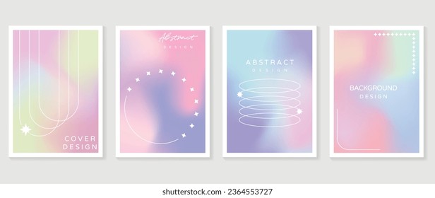 Idol lover posters set. Cute gradient holographic background vector with pastel colors, line, sparkle. Y2k trendy wallpaper design for social media, cards, banner, flyer, brochure.