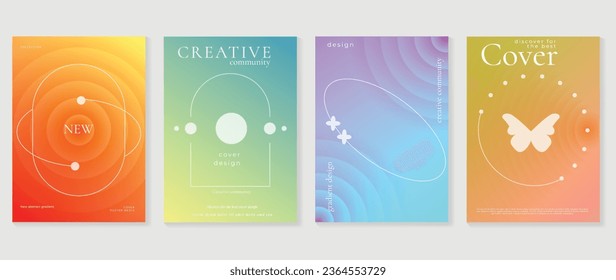 Idol lover posters set. Cute gradient holographic background vector with vibrant colors, circle, sparkle, butterfly. Y2k trendy wallpaper design for social media, cards, banner, flyer, brochure.