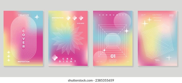 Idol-Liebhaberplakette. Farbverlauf-holografischer Hintergrund, Vektorgrafik mit lebendiger Farbe, geometrischen Formen, Linie, Funkeln. Y2k trendige Tapete Design für Social Media, Karten, Banner, Flyer, Broschüre.