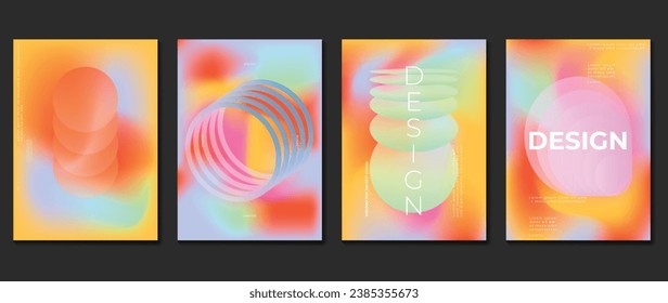 Idol lover posters set. Cute gradient holographic background vector with vibrant color, geometric shapes, circle. Y2k trendy wallpaper design for social media, cards, banner, flyer, brochure.