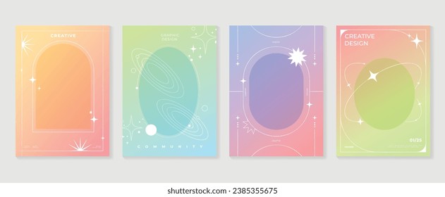 Idol lover posters set. Cute gradient holographic background vector with vibrant color, sparkle, border, star. Y2k trendy wallpaper design for social media, cards, banner, flyer, brochure.