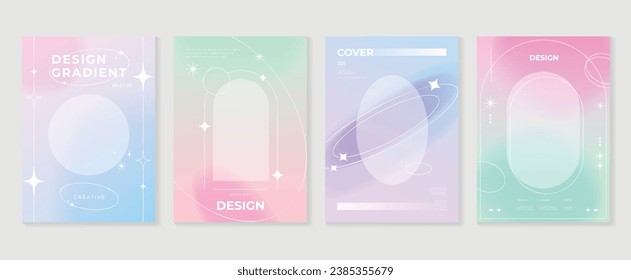 Afiches de los amantes de Idol. Vector de fondo holográfico de gradiente de corte con color pastel, brillo, borde, estrella. Diseño de fondo de pantalla de moda para medios sociales, tarjetas, banner, volante, folleto.