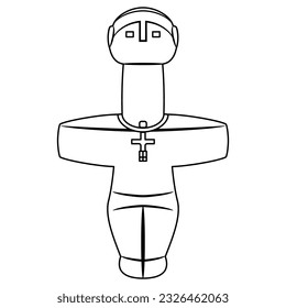 Idol of Pomos. Ancient chalcolithic cruciform figurine from Cyprus. Black and white linear silhouette.