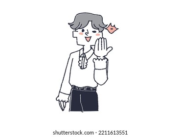 Idol throwing kiss  comical hand  drawn person  vector  line drawing   color