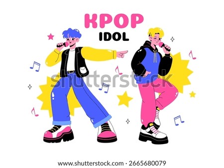 Idol Trend Vector Illustration Featuring K pop and Korean idols with bands that Popularize Certain Trends on Social Media in a Flat Style Background