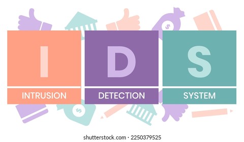 IDS - sigla del sistema de detección de intrusiones. fondo de concepto de negocio. concepto de ilustración vectorial con palabras clave e iconos. ilustración con iconos para banner web, volante, página de inicio
