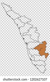 Idukki district is shown highlighted with brown colour in Kerala map with its name in English and Malayalam language.