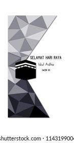 Idul Adha Greetings with Ka'bah and Polygonal Background Black and White EPS 10