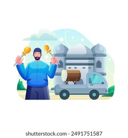 The Idul Fitri holiday illustration design uses a modern style