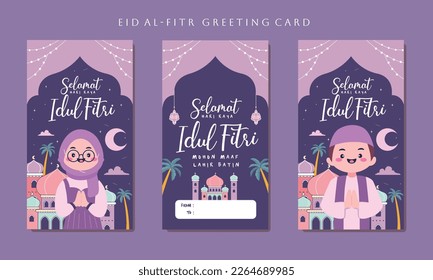 idul fitri means indonesian eid mubarak card design collection