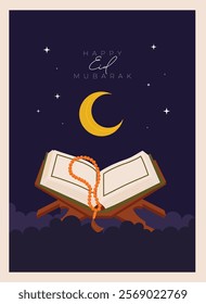 Idul Fitri Ramadan Kareem Islamic greeting card template for wallpaper design, poster, and media banner. Islamic background for Ramadan.