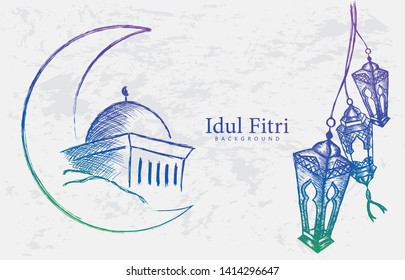 Idul fitri sketch background vector