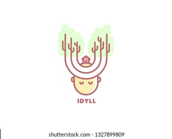 Idyll Forest House Face Head Illustration Logo
