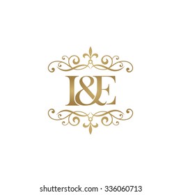 I&E Initial logo. Ornament ampersand monogram golden logo