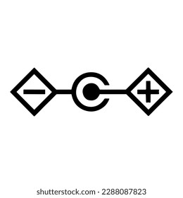 IEC 60417 - Grafische Symbole für die Verwendung in Geräten. Polarität von d. c. Netzanschluss Identifiziert die positiven und negativen Verbindungen eines d. c. Stromversorgung. Einzeln auf weißem Hintergrund. 