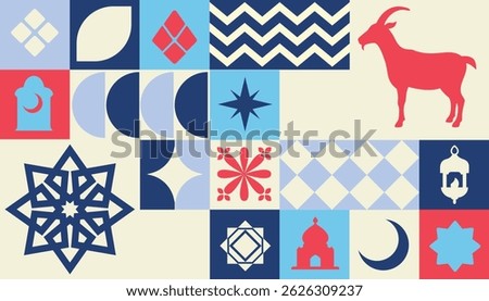 Ied al adha geometric pattern, Islamic pattern with Blue tones