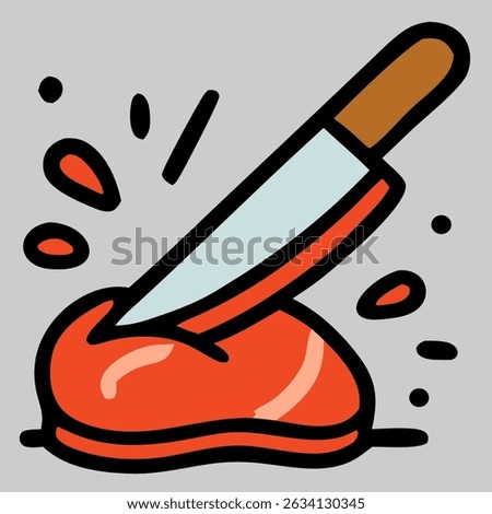 Ied Al Adha icon vector of knife cutting meat symbolizing qurban ritual during Islamic Eid festival.