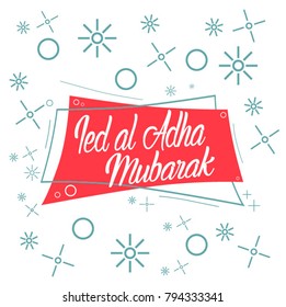 Ied Al Adha Mubarak has mean muslim event, beautiful greeting card with red label