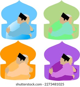 ied mubarak hug men celebrating isolated vector design 