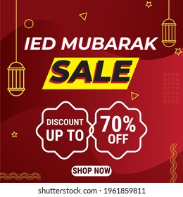 Ied Mubarak Sales Banner for Social Media and Display Products. Up to 70% discount on designs with Islamic ornaments suitable for posters and flyers