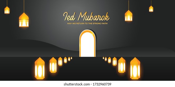 Ied Mubarok background with gold ornament. 