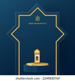 ied mubarok display podium decoration background with islamic ornament. Vector 3D Illustration