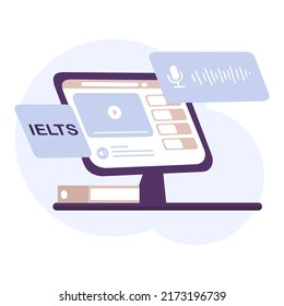 IELTS International English Language Testing System. Vector illustration concept. Preparing for examen online classes speaking club improves languages. Isolated on white background