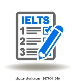 IELTS Linguistic English Test Form Logo. Checklist Check Mark Pencil Icon Vector.