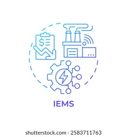 IEMS blue gradient concept icon. Industrial energy management. Factory electrification. Round shape line illustration. Abstract idea. Graphic design. Easy to use in infographic, presentation