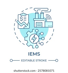 IEMS soft blue concept icon. Industrial energy management. Factory electrification. Round shape line illustration. Abstract idea. Graphic design. Easy to use in infographic, presentation