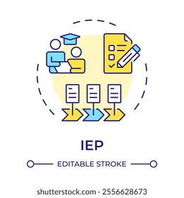 IEP multi color concept icon. Individualized education program for disabled students. Special learning. Round shape line illustration. Abstract idea. Graphic design. Easy to use in blog post