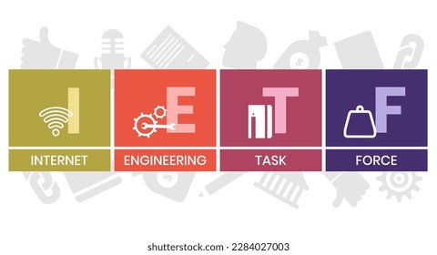 IETF - Internet Engineering Task Force acronym. business concept background. vector illustration concept with keywords and icons. lettering illustration with icons for web banner, flyer