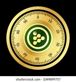 iExec RLC (RLC) cryptocurrency safe lock. Eps10 vector illustration isolated on black background.