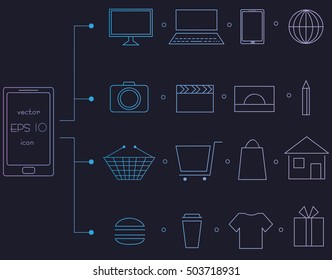 Ifographics for mobile and web apps. Vector icons. Network, shopping, bussines.