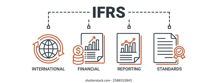 Ifrs banner web icon vector illustration concept for international financial reporting standards with icon of global, network, money, documents, books, and writing icons. Outline symbol background.