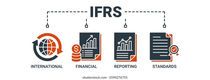 Ifrs banner web icon vector illustration concept for international financial reporting standards with icon of global, network, money, documents, books, and writing icons. Solid color symbol background