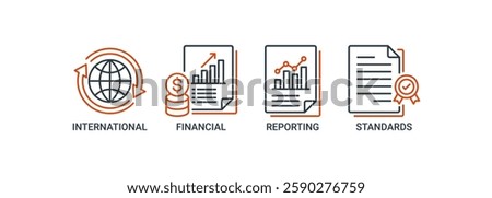 Ifrs banner web icon vector illustration concept for international financial reporting standards with icon of global, network, money, documents, books, and writing icons. Outline symbol background.
