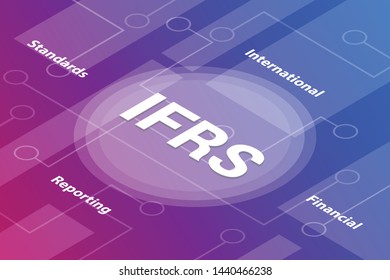 ifrs concept words isometric 3d word text concept with some related text and dot connected - vector