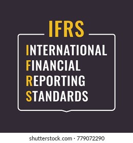 IFRS or International Financial Reporting Standards. Flat vector badge illustration on black background.