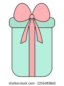 ift. The box with a surprise is tied with a bow. Color vector illustration. Isolated background. Cartoon style. Elongated rectangular box. Gift for a holiday event. Idea for web design.