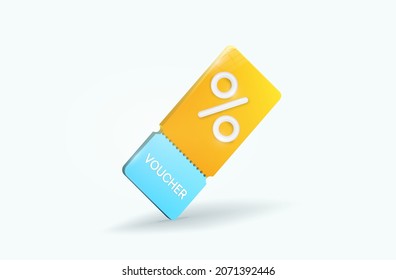 ift voucher card cash back template design with coupon code promotion. Yellow and blue 3D coupon with interest on various discounts. Black Friday and other events. Isolated on a white background