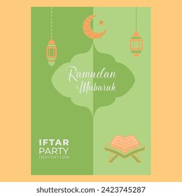 Iftar Celebration: Ramadan Mubarak Invitation Poster Design - Perfect for Your Festive Gathering, Featuring Elegant Islamic Artistry and Warm Inviting Text. Host the Ultimate Iftar Party