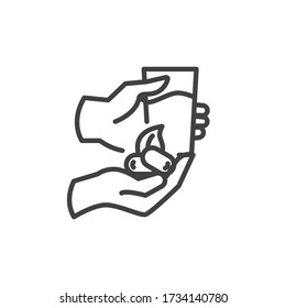 Iftar food line icon. linear style sign for mobile concept and web design. Hands with dates and water glass outline vector icon. Symbol, logo illustration. Vector graphics