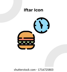 Iftar Icon, Breaking The Fast Icon with Filled Outline Style, Muslim and Ramadan Theme, Vector Editable