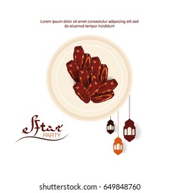 Iftar invitation card Vector Illustration with Water Color Splash background
